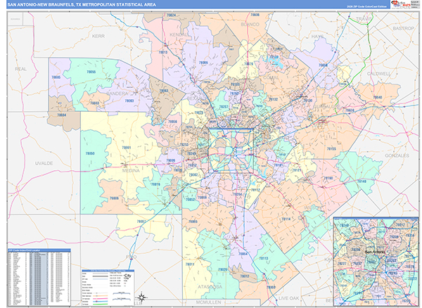 San Antonio-New Braunfels Metro Area Wall Map